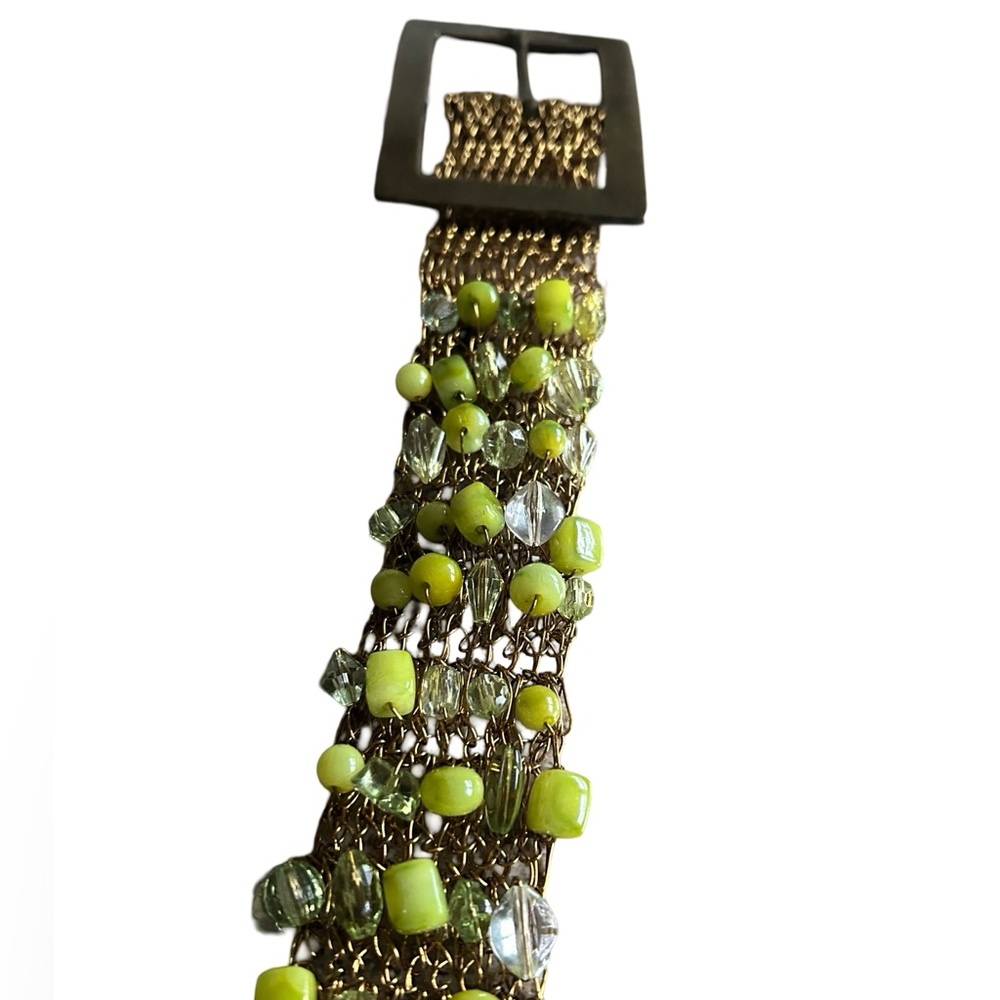 Gold Green Beaded Chunky Metal Retro Artsy Belt - Picture 7 of 12